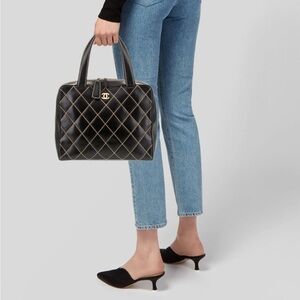 CHANEL Black and Gold Quilted Tote